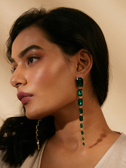 Pipa Bella by Nykaa Fashion - Statement Green Crystal Long Dangler Earrings