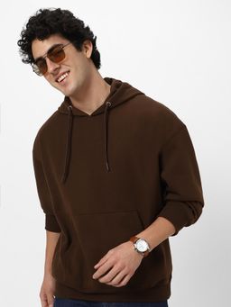Urbano Fashion - Men'S Chocolate Brown Cotton Solid Oversized Hooded Neck Hoodie