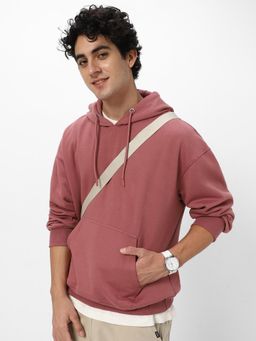 Urbano Fashion - Men'S Old Rose Cotton Solid Oversized Hooded Neck Hoodie