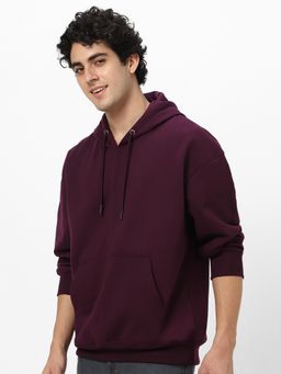 Urbano Fashion - Men'S Potent Purple Cotton Solid Oversized Hooded Neck Hoodie