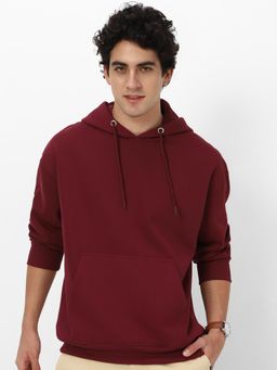 Urbano Fashion - Men'S Maroon Cotton Solid Oversized Hooded Neck Hoodie