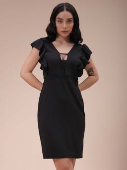 Freehand - Women Black Textured Ruffle Dress
