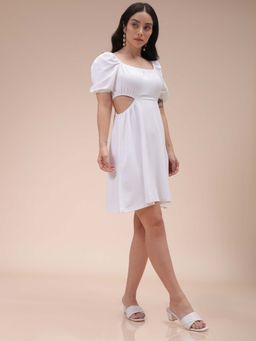 Freehand - Women White Textured Cut Out Dress