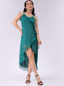 Freehand - Women Green A-Line Solid Asymmetric Dress