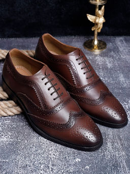 Louis Stitch - Italian Handmade Brown Textured Formal Brogue Shoes for Men