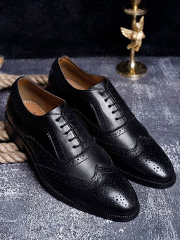 Louis Stitch - Italian Handmade Black Textured Formal Brogue Shoes for Men