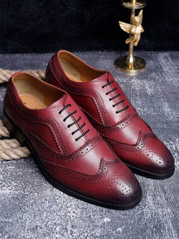 Louis Stitch - Italian Handmade Rosewood Textured Formal Brogue Shoes for Men