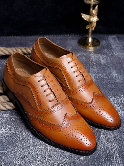 Louis Stitch - Italian Handmade Tan Textured Formal Brogue Shoes for Men