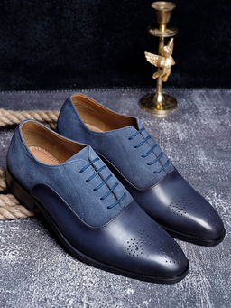 Louis Stitch - Italian Handmade Blue Textured Formal Brogue Shoes for Men