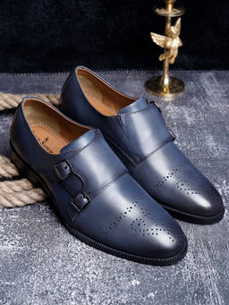 Louis Stitch - Italian Handmade Blue Textured Formal Monks Shoes for Men