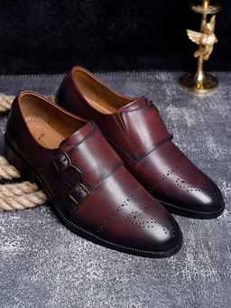 Louis Stitch - Italian Handmade Rosewood Textured Formal Monks Shoes for Men