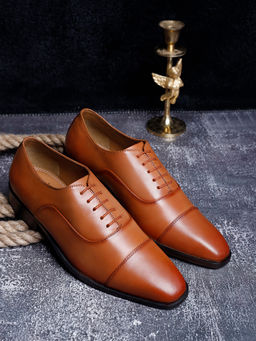 Louis Stitch - Men Russet Tan Premium Leather Dual Tone Patina Oxford Shoes