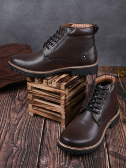 Louis Stitch - Mens Leatherette Brown Derby Lace Up Boots