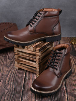 Louis Stitch - Mens Leatherette Tan Derby Lace Up Boots