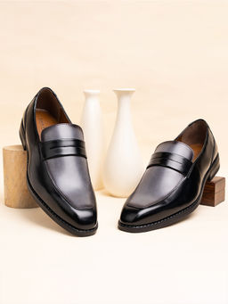 Louis Stitch - Men Black and Grey Formal Slip-On Moccasin Shoes