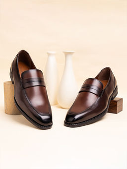 Louis Stitch - Men Brown and Tan Formal Slip-On Moccasin Shoes