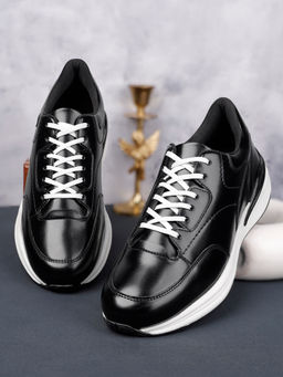 Louis Stitch - Men's Casual Egyptian Black Lace-Up Sneakers