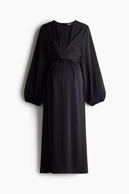 H&M - Women Black MAMA Balloon-Sleeved Satin Dress