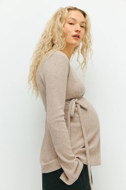 H&M - Women Beige MAMA Ribbed Wrap Top