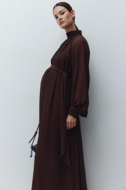 H&M - Women Brown MAMA Long-Sleeved Chiffon Dress