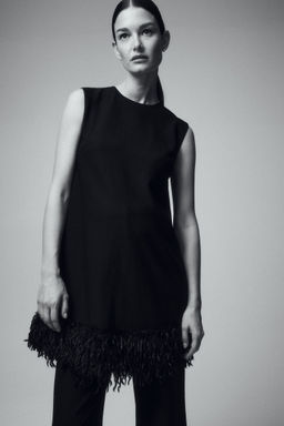 H&M - Women Black MAMA Fringe-Hem Mini Dress