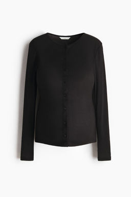 H&M - Women Black MAMA Fine-Knit Button-Front Top