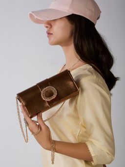 Inc.5 - Women Brown Clutch with Detachable Chain