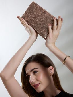Inc.5 - Women Rose Gold Sequined Clutch with Detachable Chain
