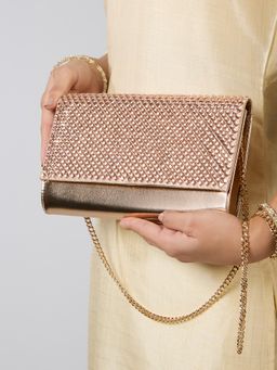 Inc.5 - Women Rose Gold Clutch with Detachable Chain