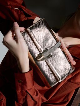 Inc.5 - Women Gold Clutch with Detachable Chain
