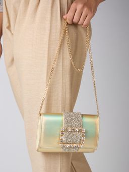 Inc.5 - Women Gold Embellished Clutch with Detachable Chain