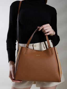 Inc.5 - Women Tan Shoulder Bag with Detachable Strap