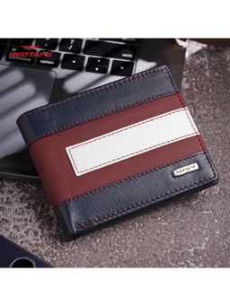 Red Tape - Men Navy Blue-Red and White Colorblock Genuine Leather Rfid Wallet