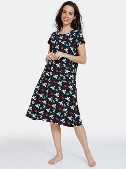 Zivame - Color Me Happy Knit Cotton Mid Length Nightdress - Jet Black