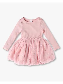 GAP - Girls Polka-Dots Embellished Round Neck Gathered Full Sleeve Tiered Dress - Pink