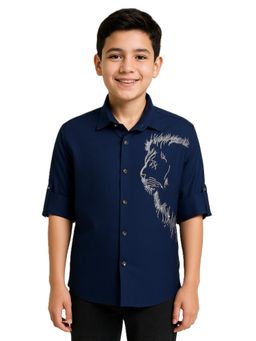 CHARCHIT - Boys Full Sleeves Embellished Shirt - Navy Blue