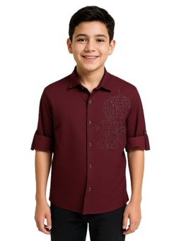 CHARCHIT - Boys Full Sleeves Embellished Solid Shirt - Maroon