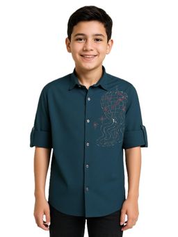 CHARCHIT - Boys Full Sleeves Embellished Solid Shirt - Teal