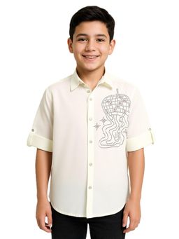 CHARCHIT - Boys Full Sleeves Embellished Solid Shirt - Off White