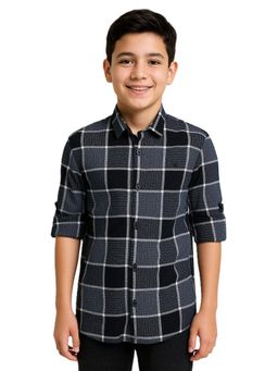 CHARCHIT - Boys Full Sleeves Checked Shirt - Grey