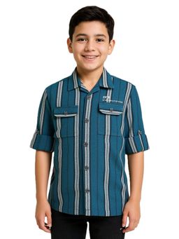 CHARCHIT - Boys Full Sleeves Striped Shirt - Blue