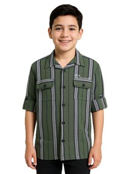 CHARCHIT - Boys Full Sleeves Striped Shirt - Olive
