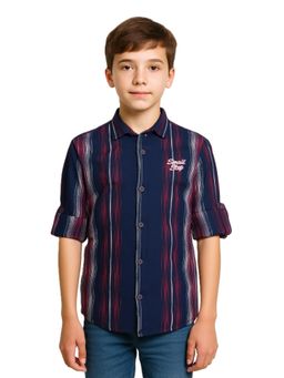 CAVIO - Boys Full Sleeves Striped Shirt - Red