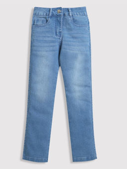 TINY GIRL - Cotton Straight Solid Jeans- Blue
