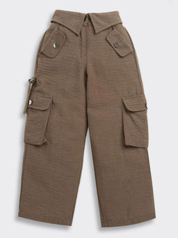 TINY GIRL - Cotton Straight Textured Cargo- Brown