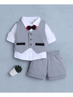 Bumzee - Grey and White Shirt Waistcoat and Short With Applique Bow