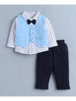 Bumzee - White and Navy Shirt Waistcoat and Pant With Applique Bow