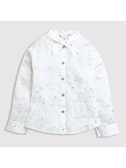 TINY GIRL - Full Sleeves Foil Printed Shirt- White