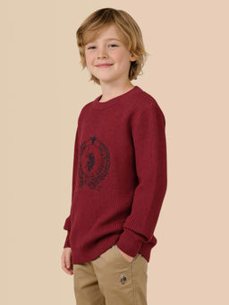 U.S. POLO ASSN. - Kids Boys Brand Woven Regular Fit Sweater - Red