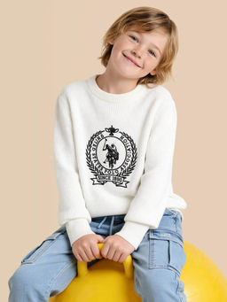 U.S. POLO ASSN. - Kids Boys Brand Woven Regular Fit Sweater - White